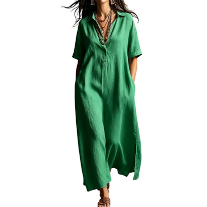 👗 50% OFF NOW! 💥 Women's Elegant Cotton Linen Short Sleeve Lapel Dress – Breathable, flowy & hidden pockets – Perfect for summer, office or casual chic – effortless style 🌸
