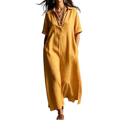 👗 50% OFF NOW! 💥 Women's Elegant Cotton Linen Short Sleeve Lapel Dress – Breathable, flowy & hidden pockets – Perfect for summer, office or casual chic – effortless style 🌸
