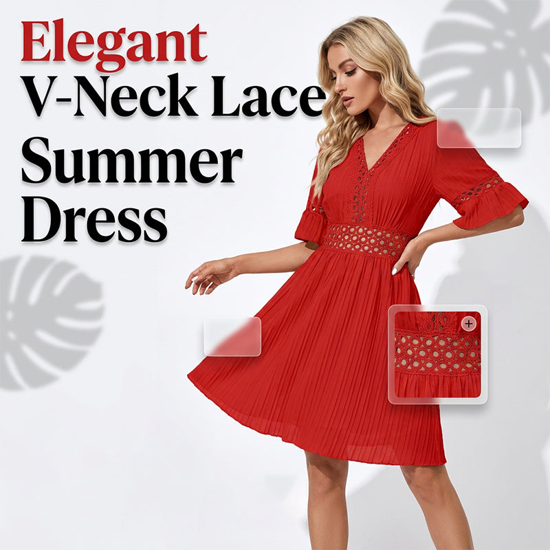 👗 LIMITED-TIME 50% OFF! ✨ Chic V-Neck Dress with Lace Cutout Details