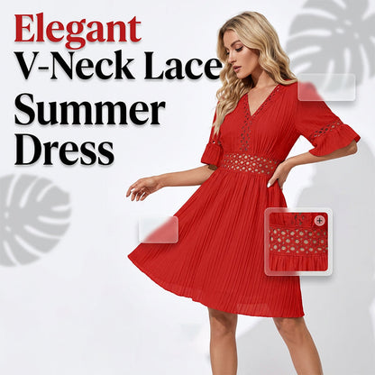 👗 LIMITED-TIME 50% OFF! ✨ Chic V-Neck Dress with Lace Cutout Details