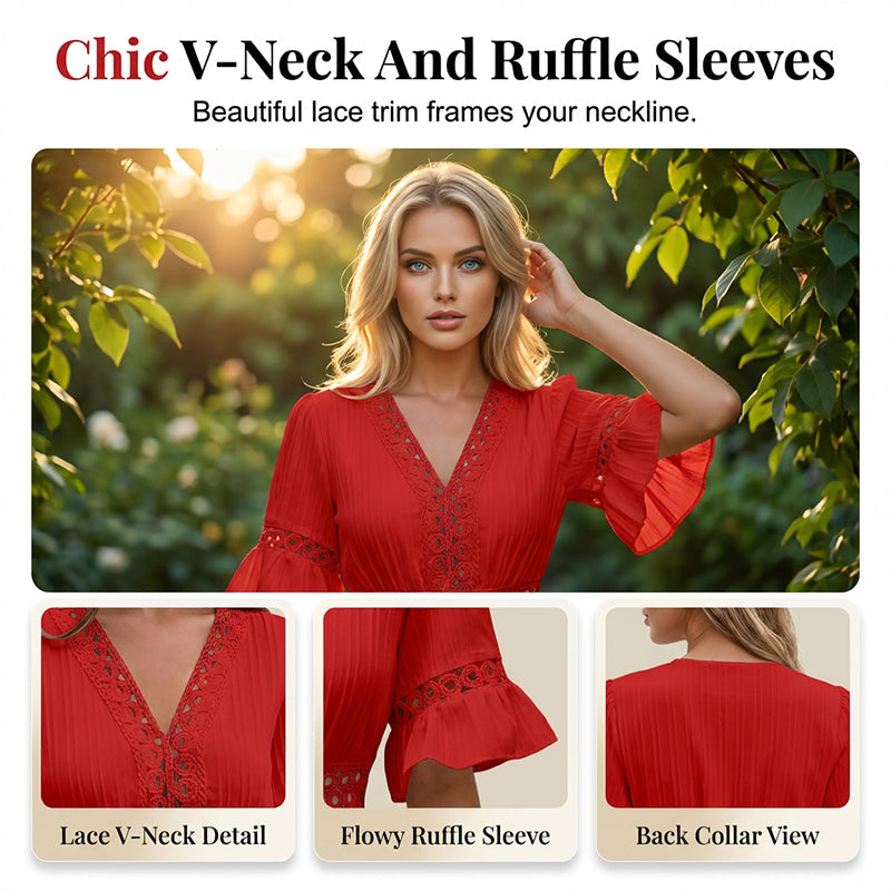 👗 LIMITED-TIME 50% OFF! ✨ Chic V-Neck Dress with Lace Cutout Details