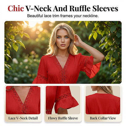 👗 LIMITED-TIME 50% OFF! ✨ Chic V-Neck Dress with Lace Cutout Details