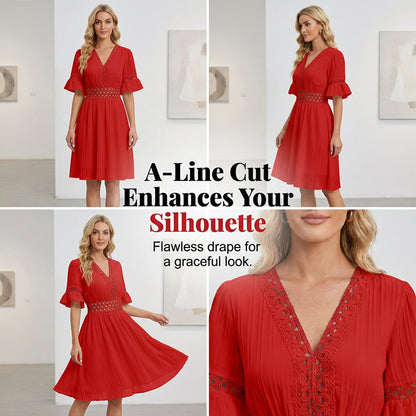 👗 LIMITED-TIME 50% OFF! ✨ Chic V-Neck Dress with Lace Cutout Details