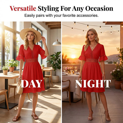👗 LIMITED-TIME 50% OFF! ✨ Chic V-Neck Dress with Lace Cutout Details