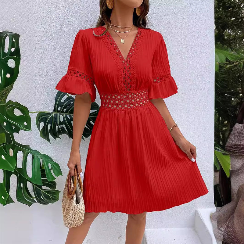 👗 LIMITED-TIME 50% OFF! ✨ Chic V-Neck Dress with Lace Cutout Details