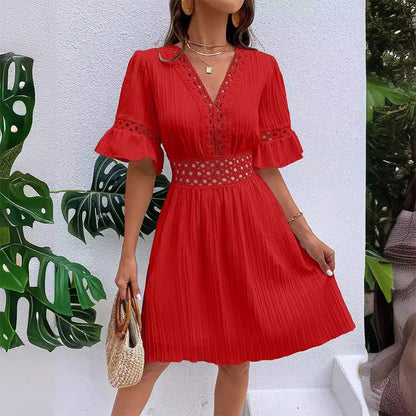 👗 LIMITED-TIME 50% OFF! ✨ Chic V-Neck Dress with Lace Cutout Details