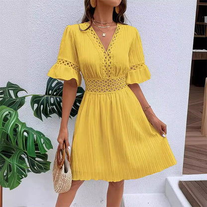 👗 LIMITED-TIME 50% OFF! ✨ Chic V-Neck Dress with Lace Cutout Details