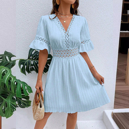 👗 LIMITED-TIME 50% OFF! ✨ Chic V-Neck Dress with Lace Cutout Details