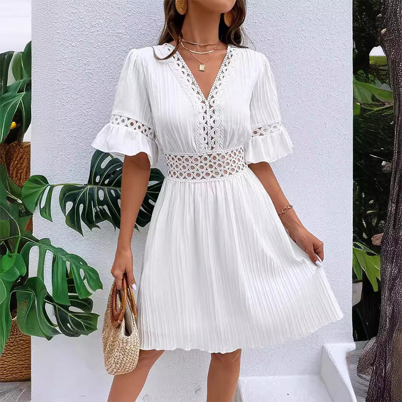 👗 LIMITED-TIME 50% OFF! ✨ Chic V-Neck Dress with Lace Cutout Details