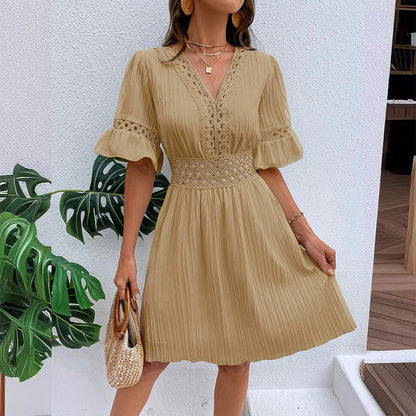 👗 LIMITED-TIME 50% OFF! ✨ Chic V-Neck Dress with Lace Cutout Details