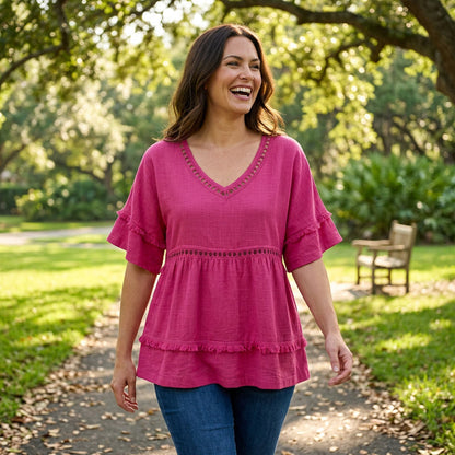 Women's Bohemian Hollow-Out Fringe Top