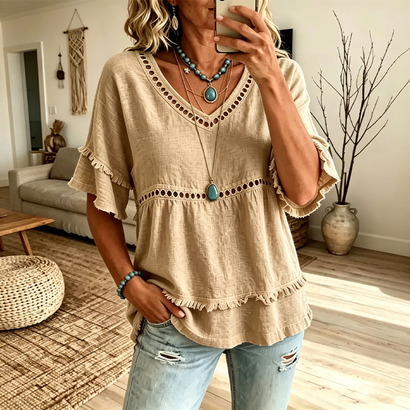 Women's Bohemian Hollow-Out Fringe Top