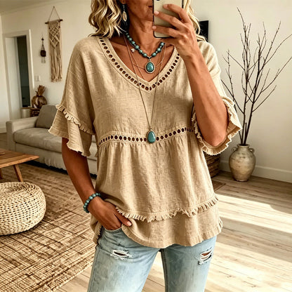 Women's Bohemian Hollow-Out Fringe Top