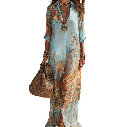 👗 50% OFF NOW! 🎁 Elegant Retro Print Maxi Dress – Boho V-neck & button-down – Flowy, breathable – perfect for beach holidays or summer elegance 🌸✨