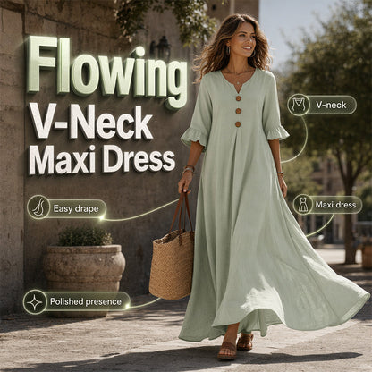 👗 LIMITED-TIME 50% OFF! ✨ Women's V-Neck Loose Maxi Dress – Flowing Silhouette, Soft Drape, Day to Dinner 🌙