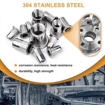 🔧 Last Day Special Price £9.99 !✨ Flat Head Threaded Insert Nut Rivet Nuts Set – Multi-Size, Corrosion Resistant, Easy Install 🛠️