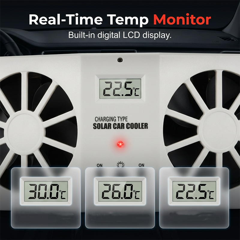 🥳2026 HOT SALE🥳🚗 50% OFF! 🚗Solar Car Exhaust Fan – Dual turbo fans expel hot air fast. Solar‑powered, no wiring. Real‑time temp display. Step into a cool car! 🌬️✨