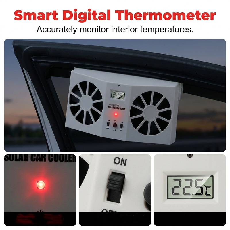 🥳2026 HOT SALE🥳🚗 50% OFF! 🚗Solar Car Exhaust Fan – Dual turbo fans expel hot air fast. Solar‑powered, no wiring. Real‑time temp display. Step into a cool car! 🌬️✨