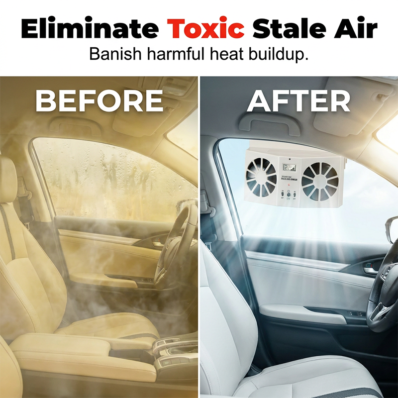 🥳2026 HOT SALE🥳🚗 50% OFF! 🚗Solar Car Exhaust Fan – Dual turbo fans expel hot air fast. Solar‑powered, no wiring. Real‑time temp display. Step into a cool car! 🌬️✨