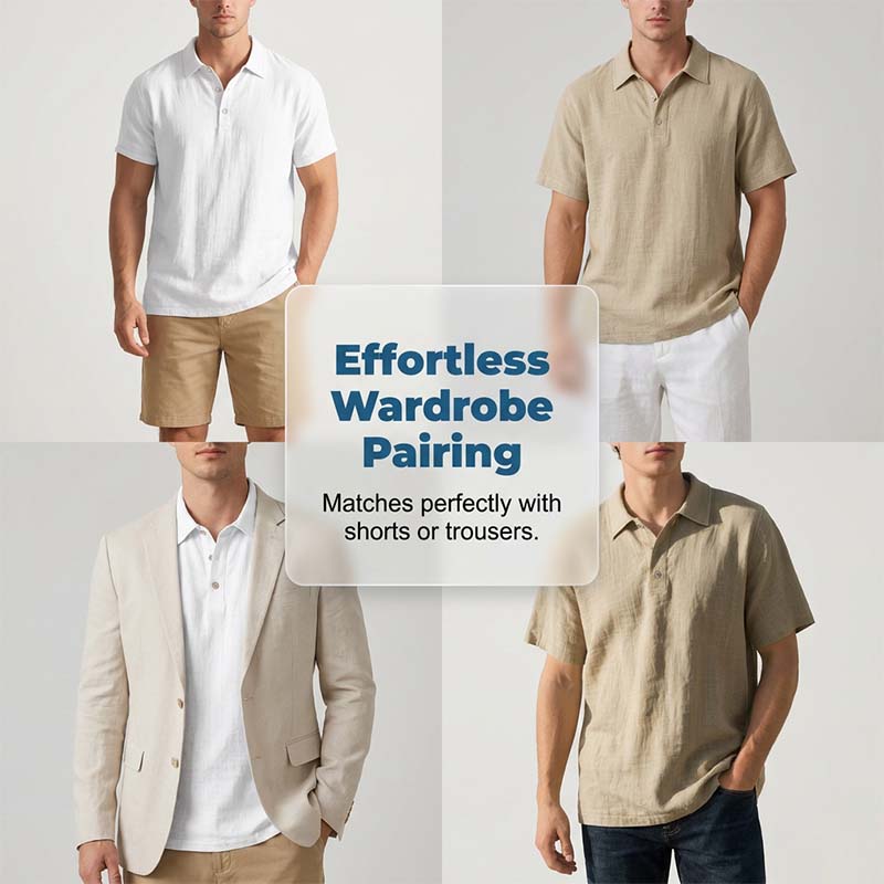 Men's Linen Casual Breathable Short Sleeve Collared Shirt