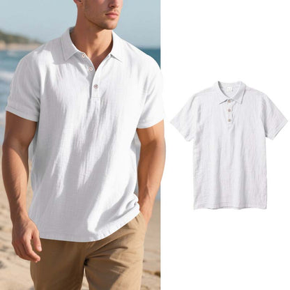 Men's Linen Casual Breathable Short Sleeve Collared Shirt