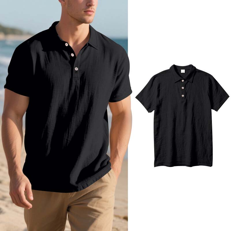 Men's Linen Casual Breathable Short Sleeve Collared Shirt