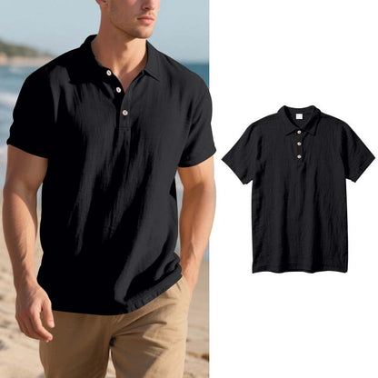 Men's Linen Casual Breathable Short Sleeve Collared Shirt