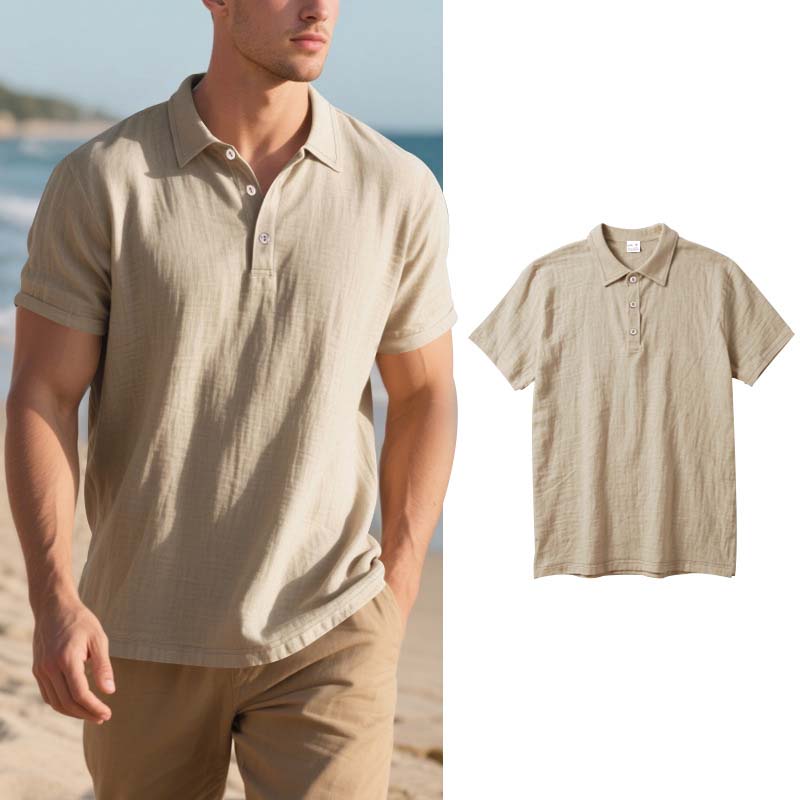 Men's Linen Casual Breathable Short Sleeve Collared Shirt
