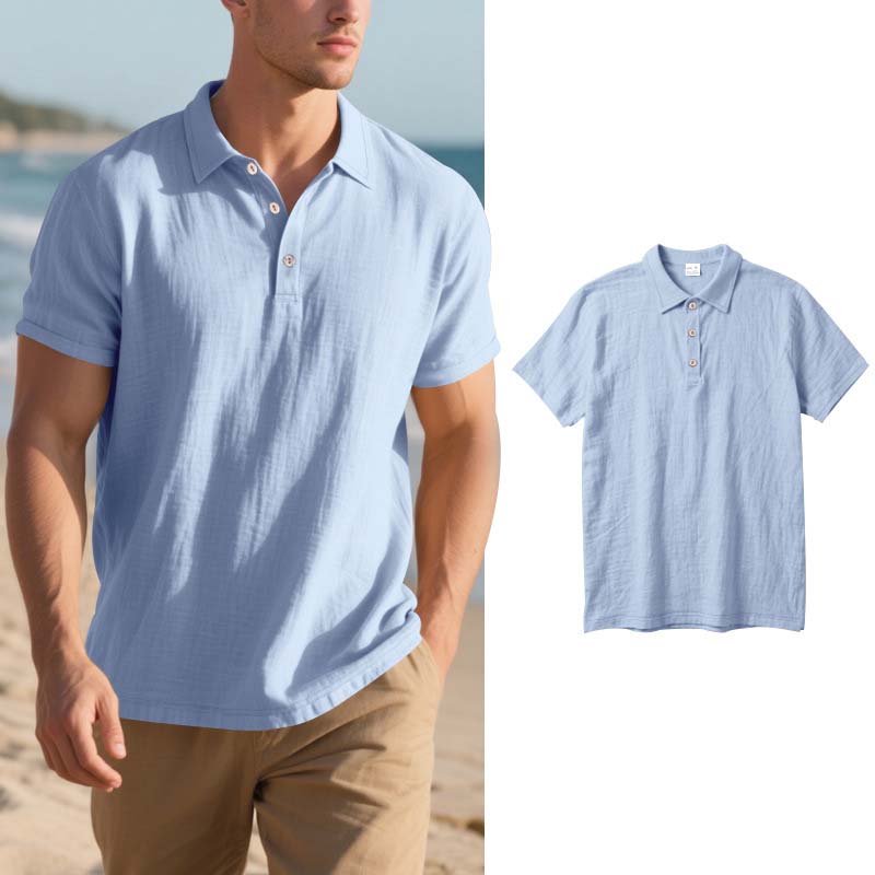 Men's Linen Casual Breathable Short Sleeve Collared Shirt