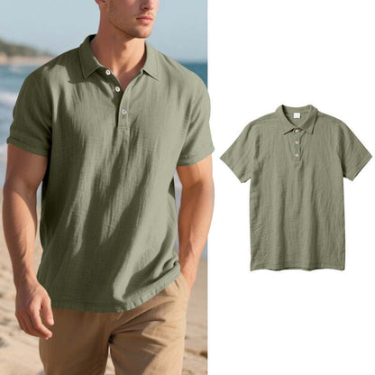 Men's Linen Casual Breathable Short Sleeve Collared Shirt