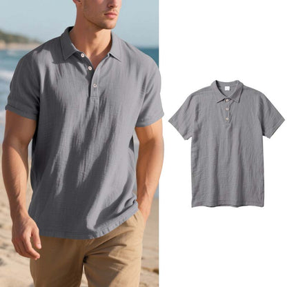 Men's Linen Casual Breathable Short Sleeve Collared Shirt