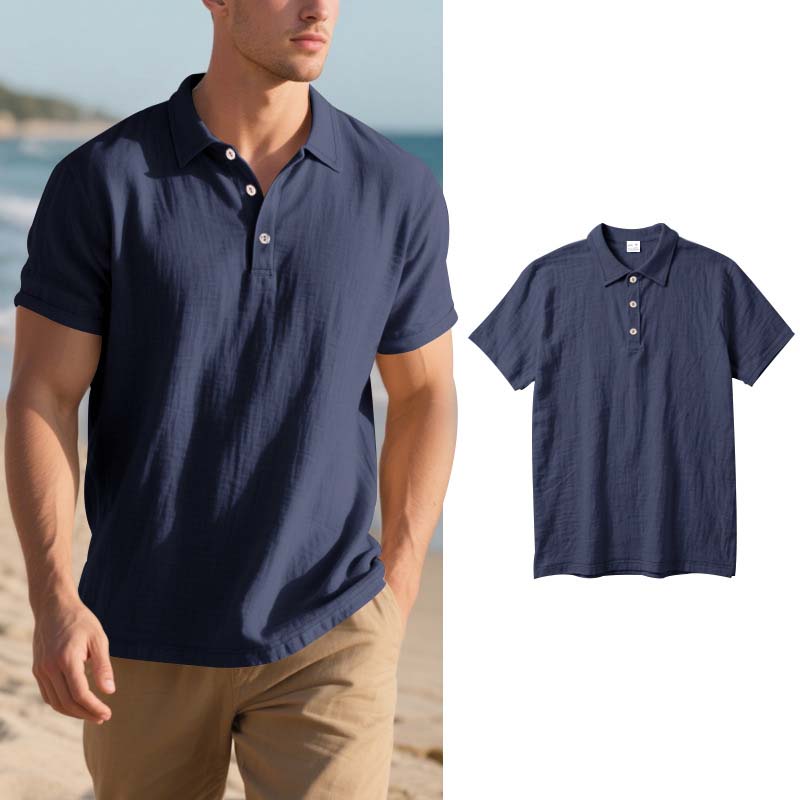 Men's Linen Casual Breathable Short Sleeve Collared Shirt