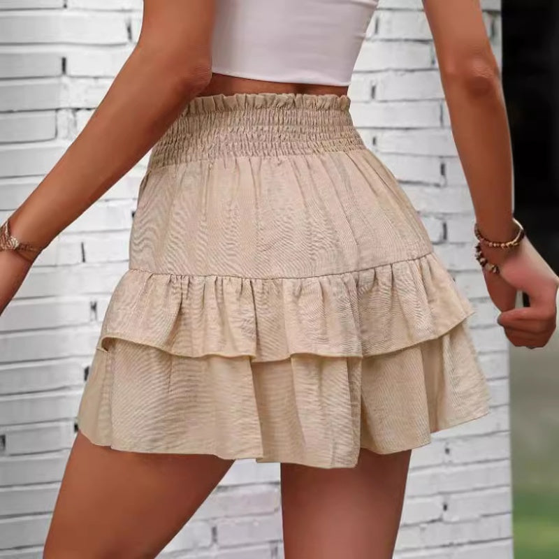 🌸Solid Color Stretch Waist Layered Short Skirt