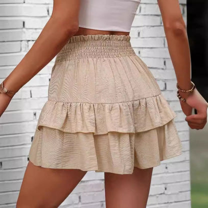 🌸Solid Color Stretch Waist Layered Short Skirt