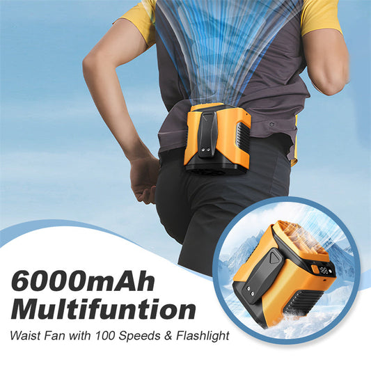 📢📢50% OFF !! ⏰6000mAh Multifuntion Waist Fan with 100 Speeds & Flashlight