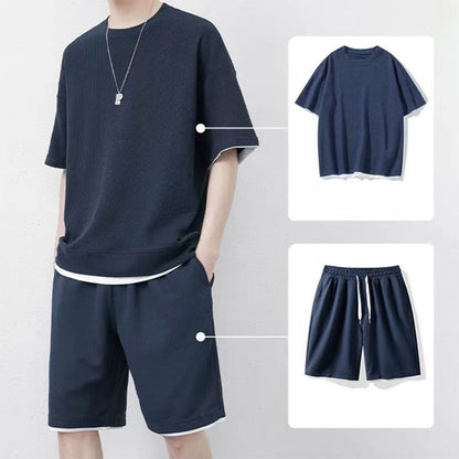 Men's Waffle Knit T-Shirt & Shorts Set