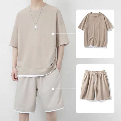 Men's Waffle Knit T-Shirt & Shorts Set