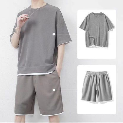Men's Waffle Knit T-Shirt & Shorts Set