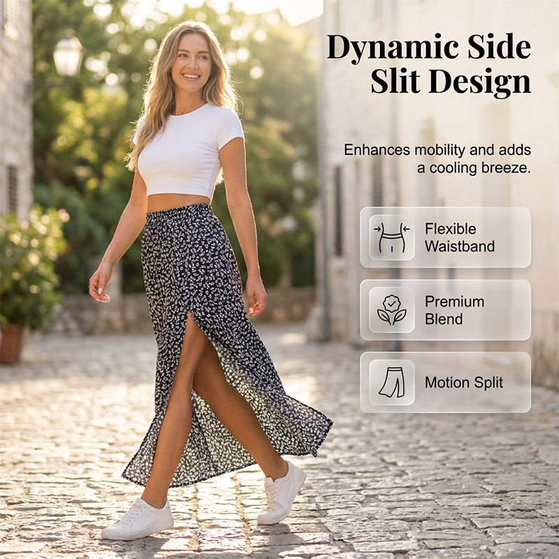 🌺👗Women's Ditsy Floral High-Waist Slit Skirt