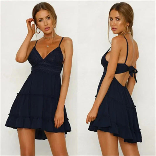 BACKLESS LAYERS BOHO MINI A-LINE DRESS