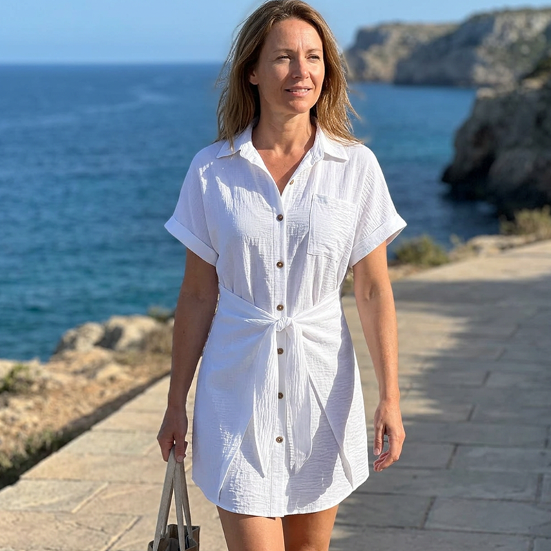 Women's Summer Short Sleeve Shirt Dress