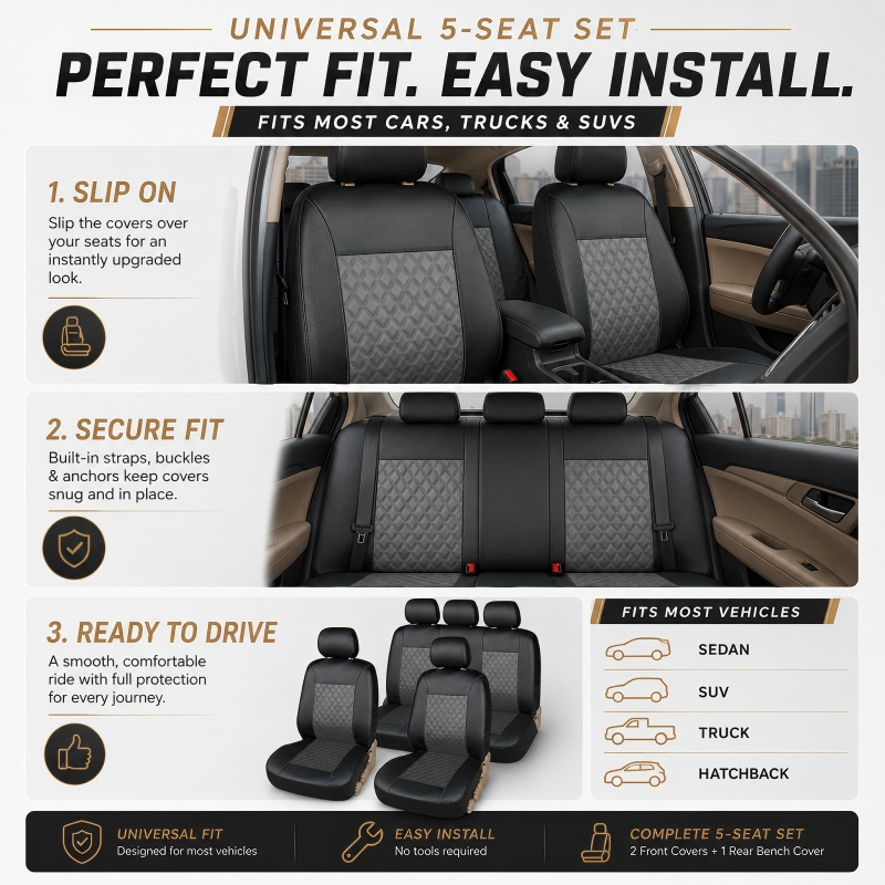 Universal PU Leather Car Seat Cover Set