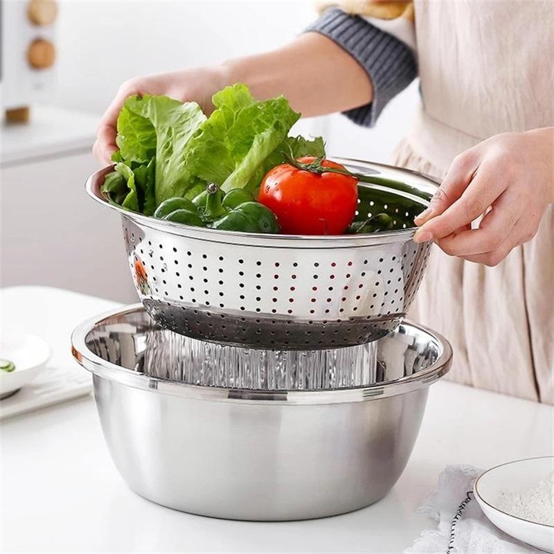 📢📢50% OFF !! ⏰🥬 Slice, Grate & Julienne in Minutes! Multi-Function Stainless Steel Vegetable Prep Bowl for Easy Cooking