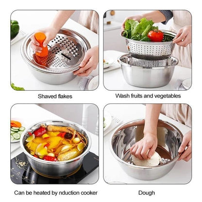 📢📢50% OFF !! ⏰🥬 Slice, Grate & Julienne in Minutes! Multi-Function Stainless Steel Vegetable Prep Bowl for Easy Cooking