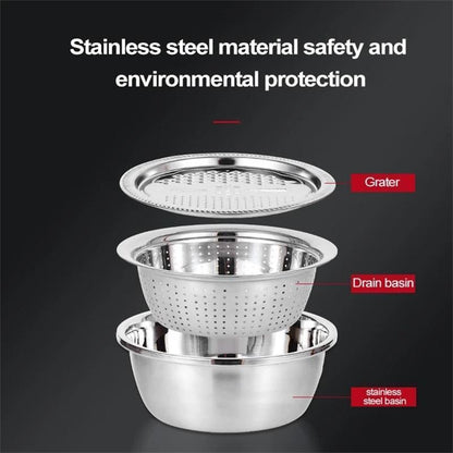 📢📢50% OFF !! ⏰🥬 Slice, Grate & Julienne in Minutes! Multi-Function Stainless Steel Vegetable Prep Bowl for Easy Cooking