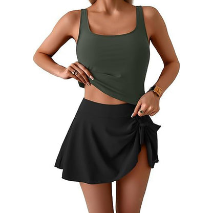 🩱LIMITED-TIME 50% OFF! 💖🌊Feminine Swimwear Set – Adjustable Strap Tank + Side Tie Flowy Skirt, Removable Padding, High-Waist Coverage🐚