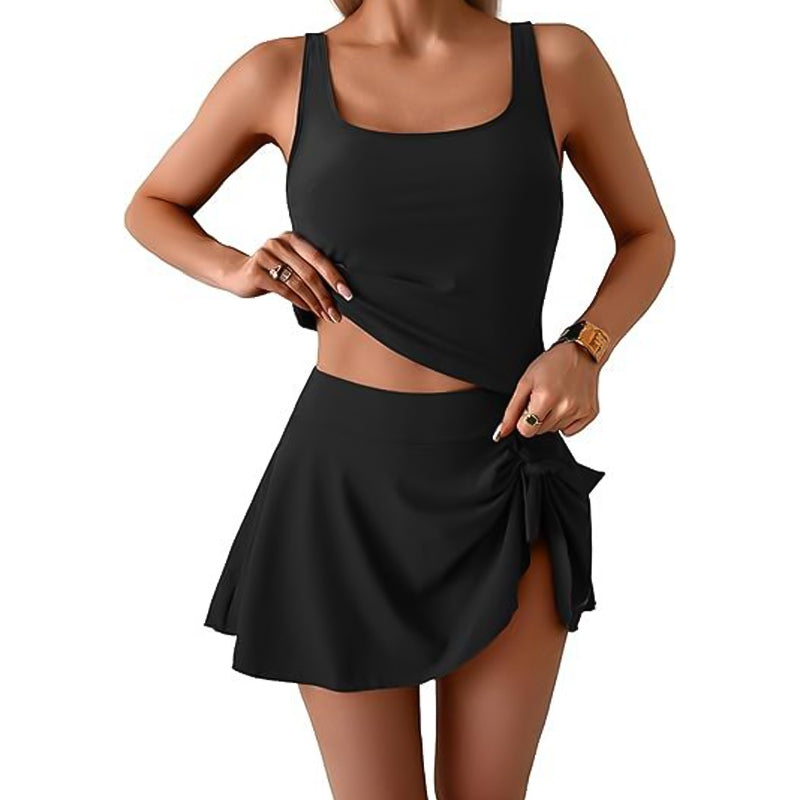 🩱LIMITED-TIME 50% OFF! 💖🌊Feminine Swimwear Set – Adjustable Strap Tank + Side Tie Flowy Skirt, Removable Padding, High-Waist Coverage🐚