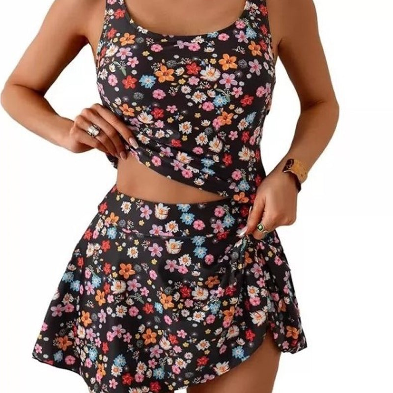 🩱LIMITED-TIME 50% OFF! 💖🌊Feminine Swimwear Set – Adjustable Strap Tank + Side Tie Flowy Skirt, Removable Padding, High-Waist Coverage🐚