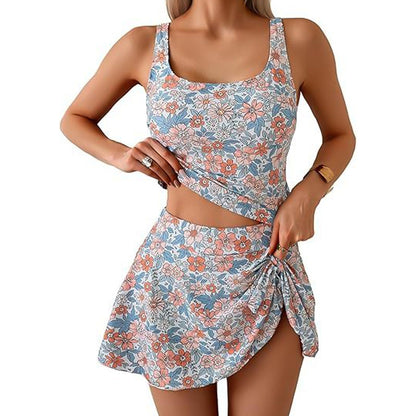 🩱LIMITED-TIME 50% OFF! 💖🌊Feminine Swimwear Set – Adjustable Strap Tank + Side Tie Flowy Skirt, Removable Padding, High-Waist Coverage🐚