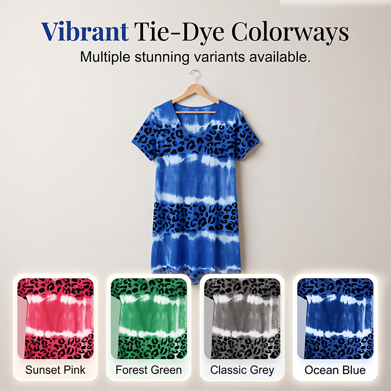 Women's Casual Tie Dye Leopard Print V-Neck Dress